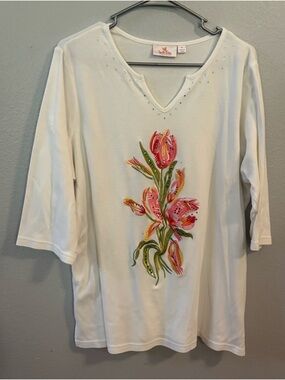 The Quacker Factory Embroidered Tulips Sz 1x